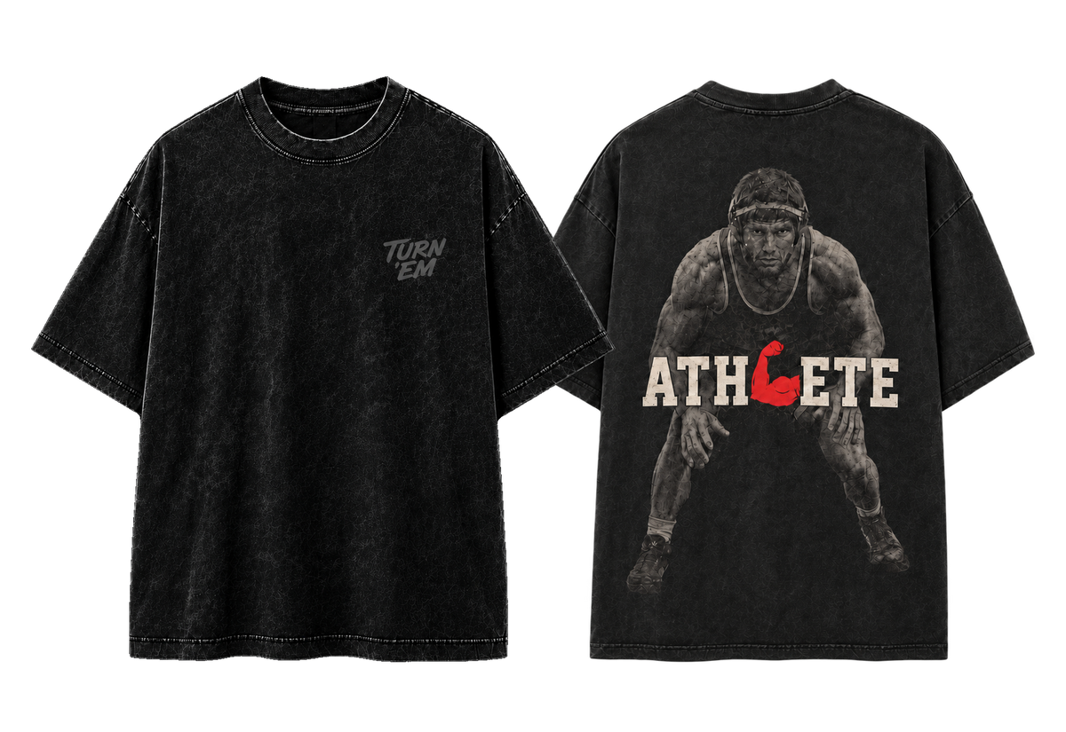 ATHLETE Wrestling vintage black tee front and back