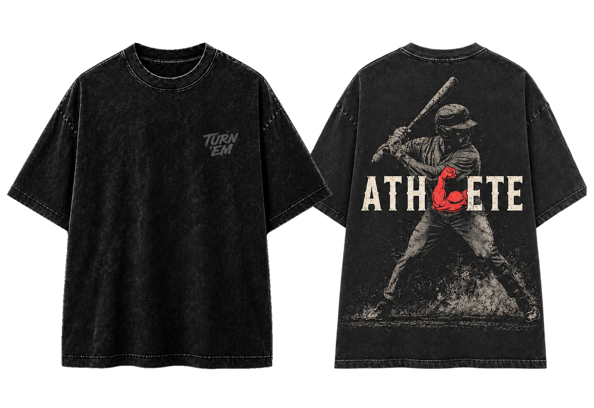 ATHLETE Baseball vintage black tee front and back