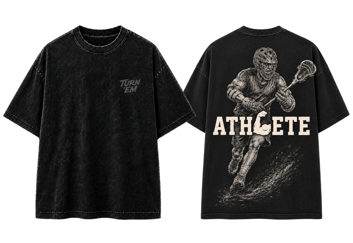 ATHLETE Lacrosse vintage black tee front and back